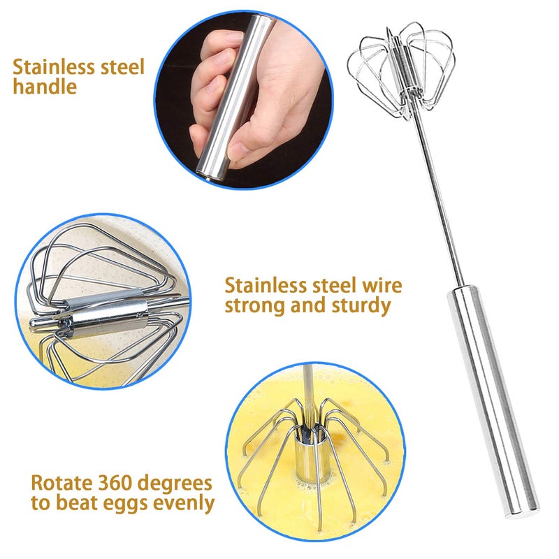 Listenman â€‹Listenman Danish Dough Whisk Bread Mixer & Egg Whisk Kits, 2 Pack Premium Stainless Steel Dutch & 1 Pack Hand Push Rotary Blender for Pastry Pizza Dough, with a Dough Scraper for Breadâ€‹ - Image 5